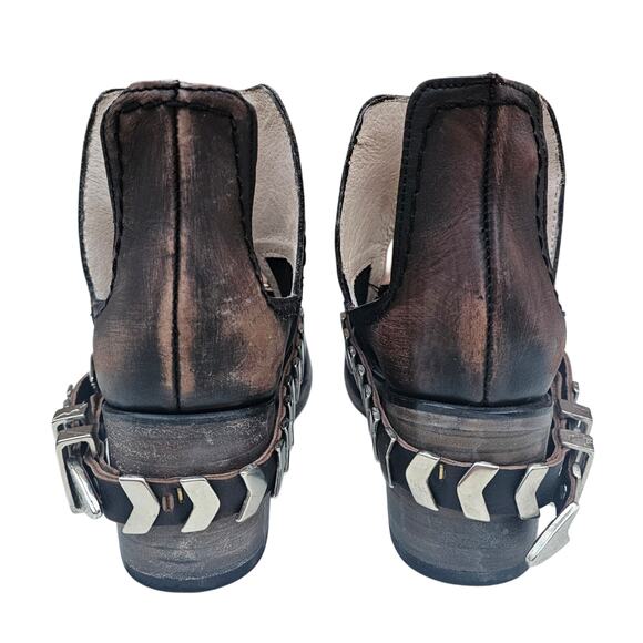 Distressed Ankle Bootie FreeBird Steven Blade Size 8 Black Brown Leather Buckle - Picture 5 of 16